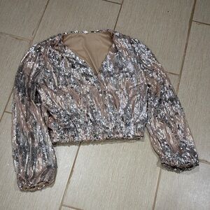 Sequin Embellished Women's Top - Silver and Brown